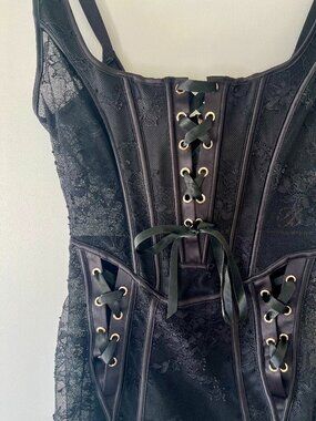 Honey Birdette Rebecca Black Lace Corset Dress